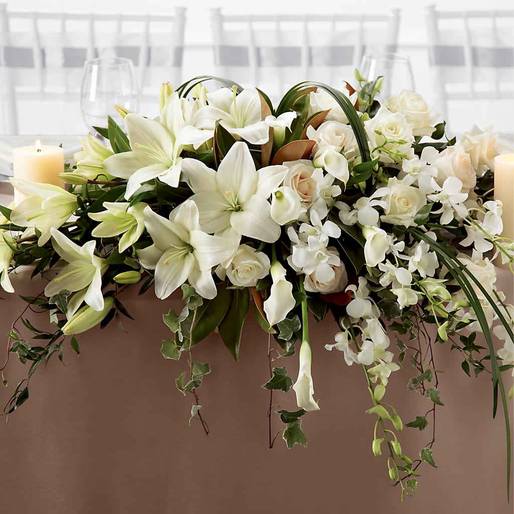 White Linen Arrangement – Magical Flowers, Naples FL
