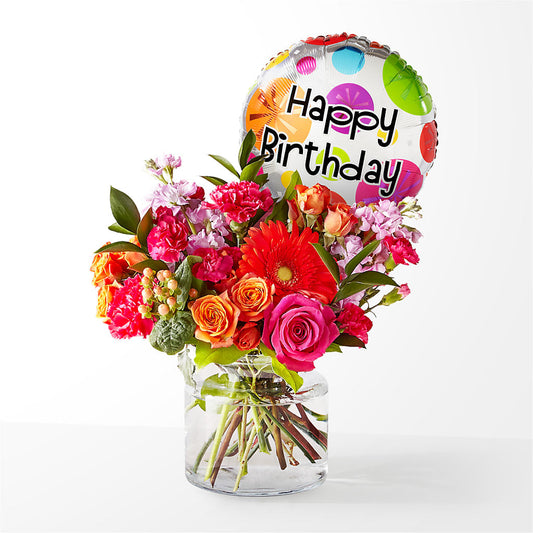 Fiesta Bouquet with Birthday Balloon –  Magical Flowers, Naples FL