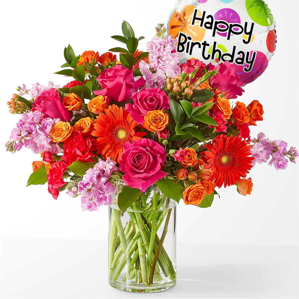 Fiesta Bouquet with Birthday Balloon –  Magical Flowers, Naples FL