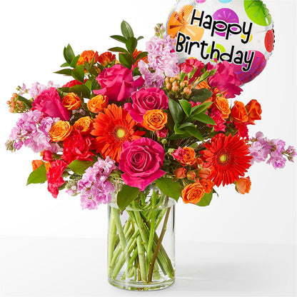 Fiesta Bouquet with Birthday Balloon –  Magical Flowers, Naples FL