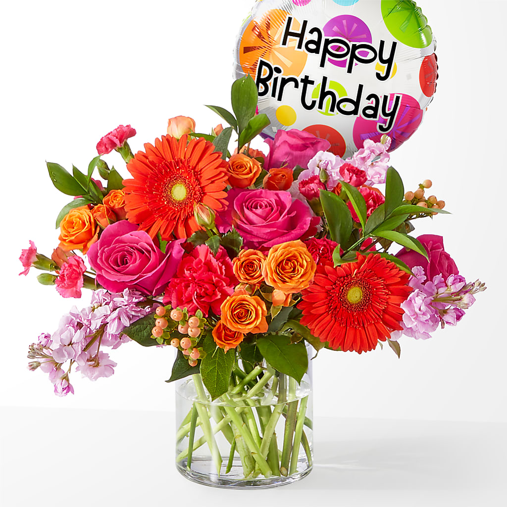 Fiesta Bouquet with Birthday Balloon –  Magical Flowers, Naples FL