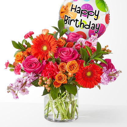 Fiesta Bouquet with Birthday Balloon –  Magical Flowers, Naples FL