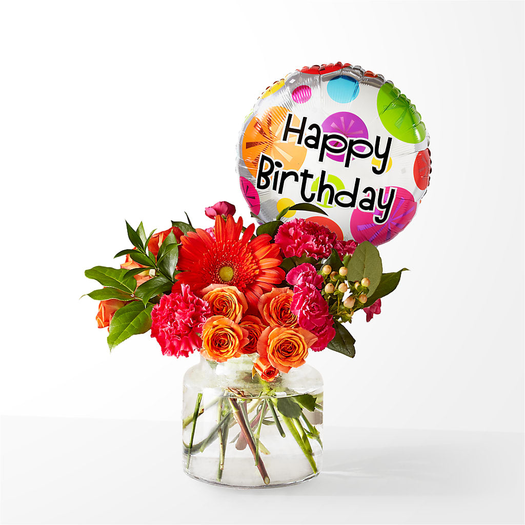 Fiesta Bouquet with Birthday Balloon –  Magical Flowers, Naples FL