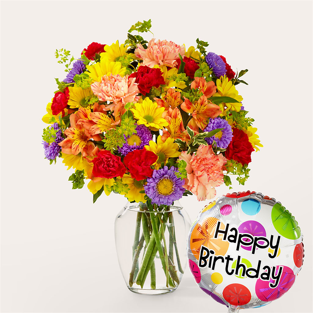 Kaleidoscope Bouquet with Birthday Balloon –  Magical Flowers, Naples FL