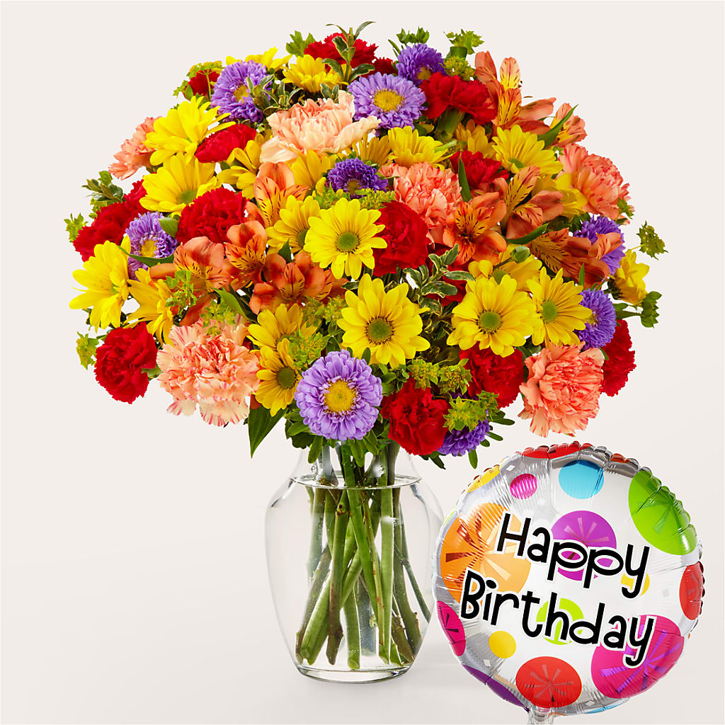 Kaleidoscope Bouquet with Birthday Balloon –  Magical Flowers, Naples FL