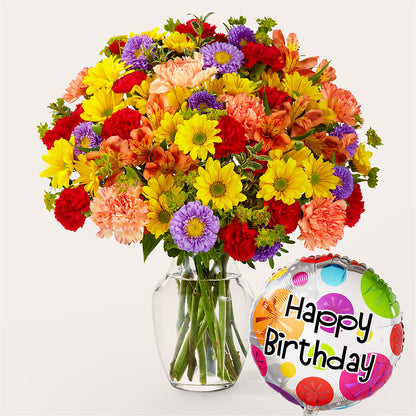 Kaleidoscope Bouquet with Birthday Balloon –  Magical Flowers, Naples FL