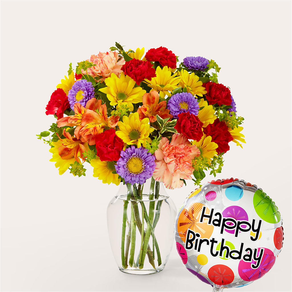 Kaleidoscope Bouquet with Birthday Balloon –  Magical Flowers, Naples FL