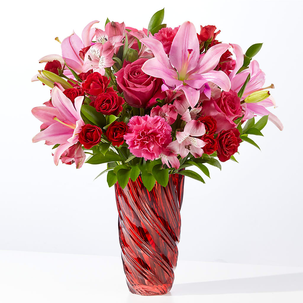 In Love Bouquet with Luxe Swirl Vase –  Magical Flowers, Naples FL