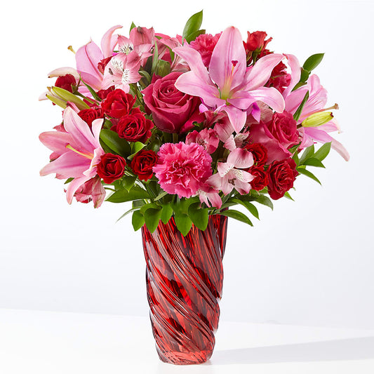 In Love Bouquet with Luxe Swirl Vase –  Magical Flowers, Naples FL
