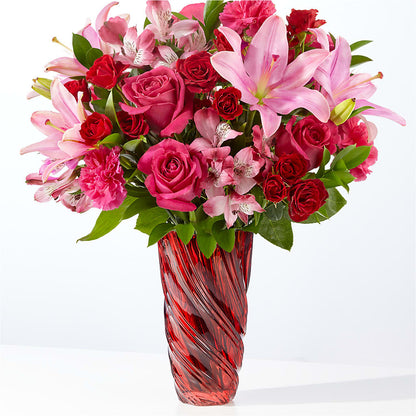 In Love Bouquet with Luxe Swirl Vase –  Magical Flowers, Naples FL