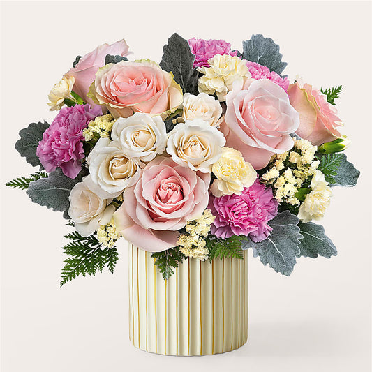 Blissful Moments Bouquet with Ivory Vase –  Magical Flowers, Naples FL