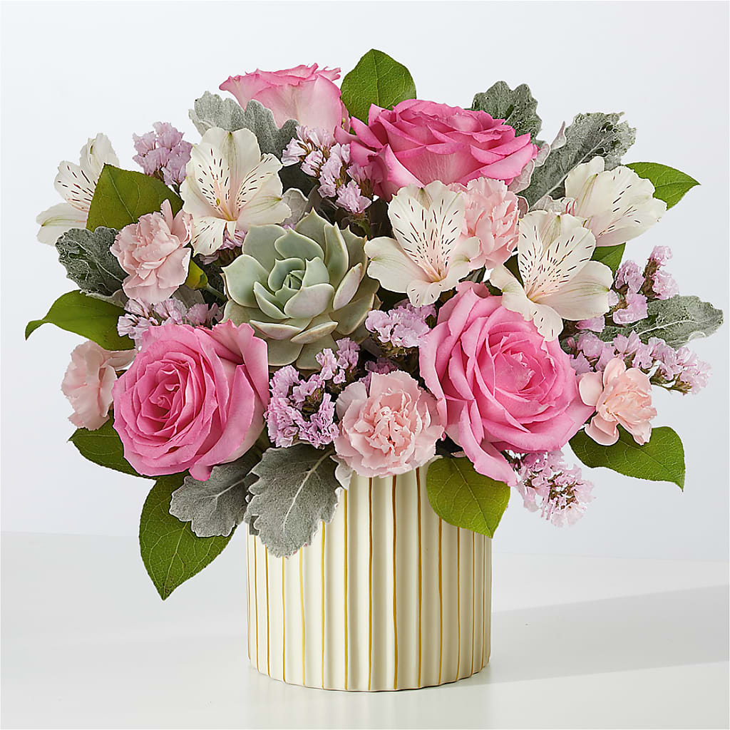 Dusty Rose Bouquet with Ivory Vase –  Magical Flowers, Naples FL