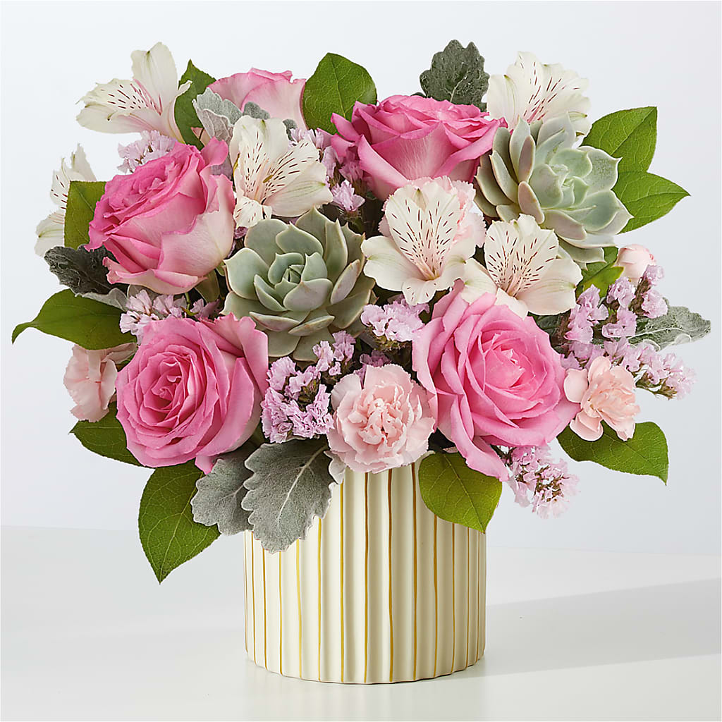 Dusty Rose Bouquet with Ivory Vase –  Magical Flowers, Naples FL