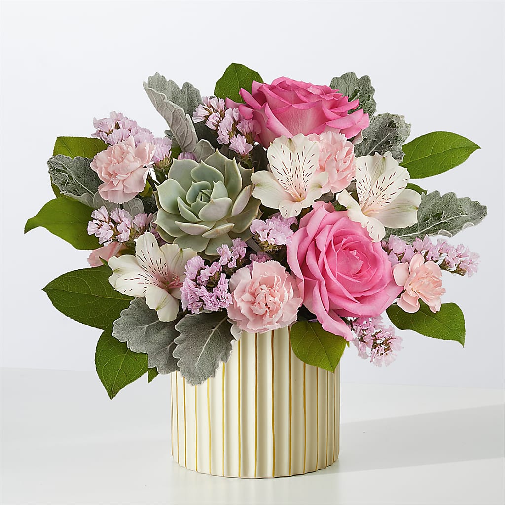 Dusty Rose Bouquet with Ivory Vase –  Magical Flowers, Naples FL