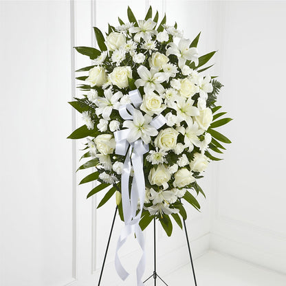 Exquisite Tribute Standing Spray-White Ribbon –  Magical Flowers, Naples FL