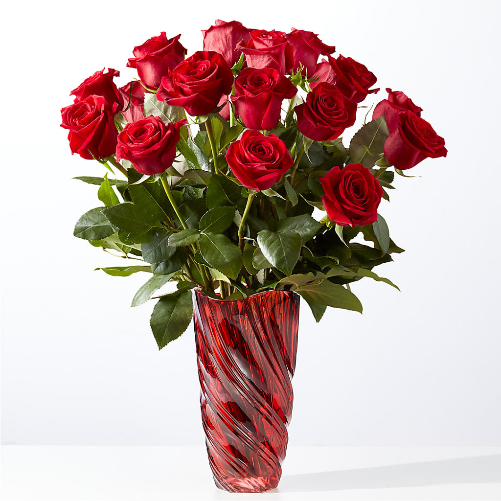 Classic Love Red Rose Bouquet with Luxe Swirl Vase –  Magical Flowers, Naples FL