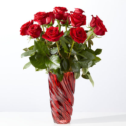 Classic Love Red Rose Bouquet with Luxe Swirl Vase –  Magical Flowers, Naples FL