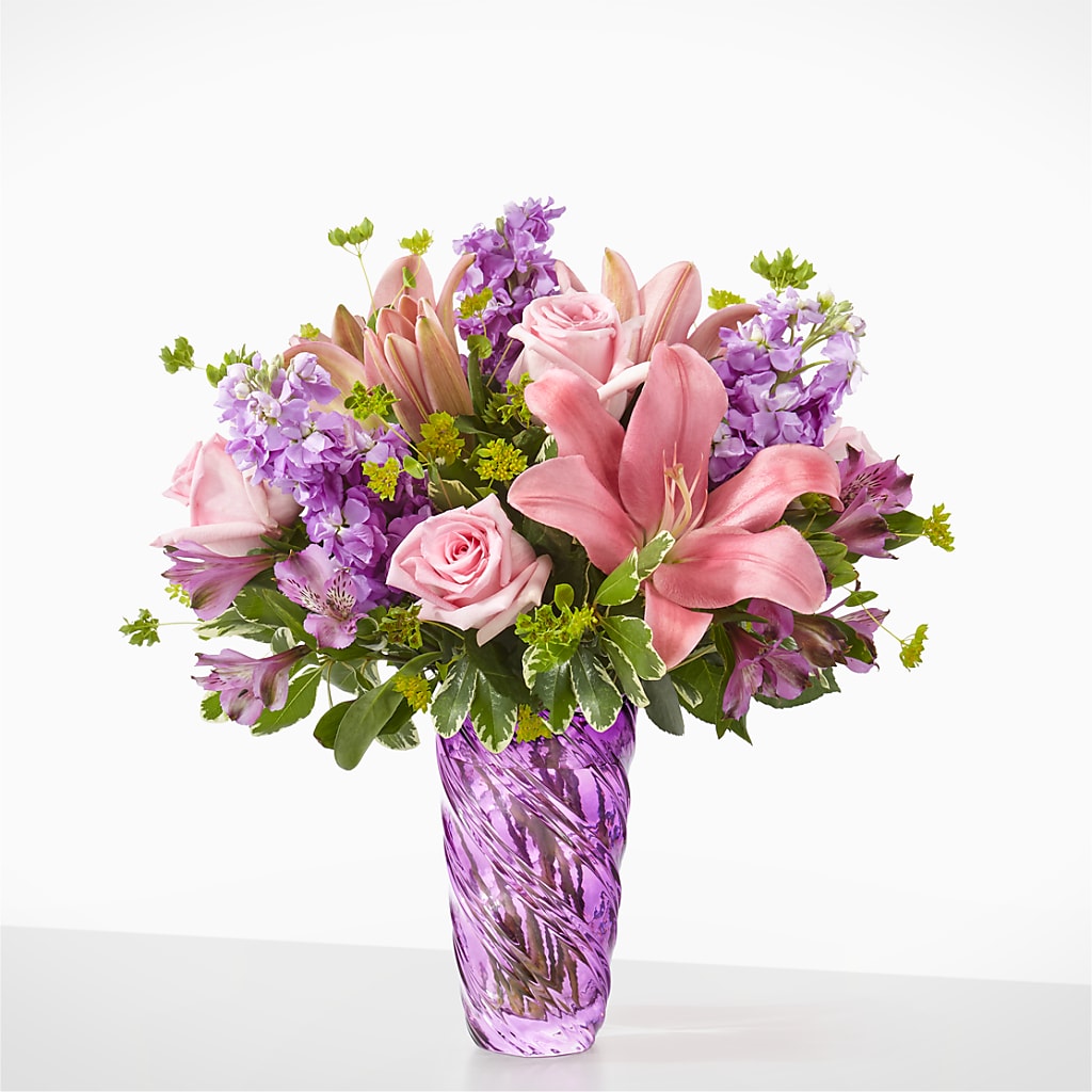 Precious Petals Bouquet with Luxe Swirl Vase –  Magical Flowers, Naples FL
