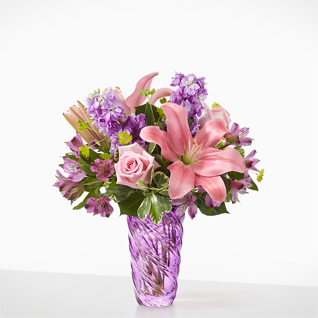 Precious Petals Bouquet with Luxe Swirl Vase –  Magical Flowers, Naples FL