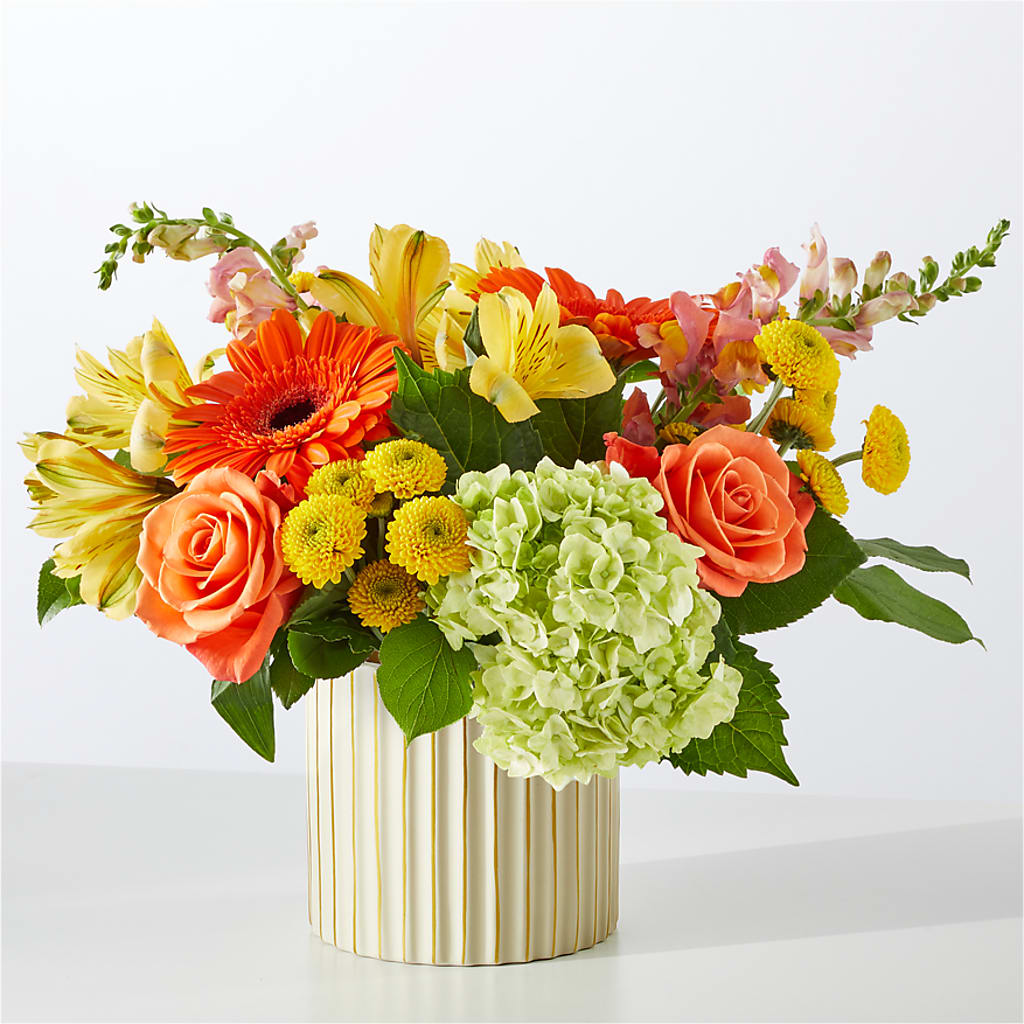 Autumn Sunshine Bouquet with Ivory Vase –  Magical Flowers, Naples FL