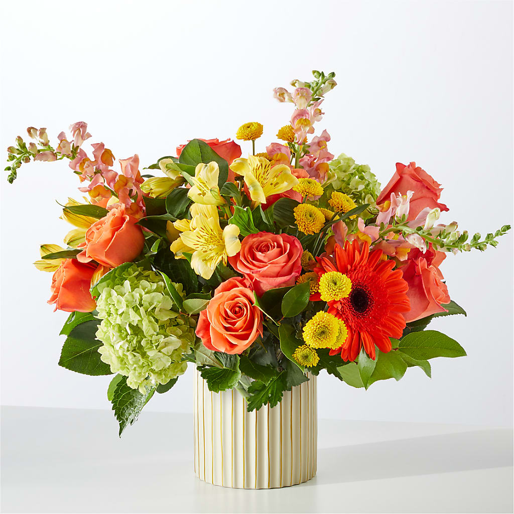 Autumn Sunshine Bouquet with Ivory Vase –  Magical Flowers, Naples FL