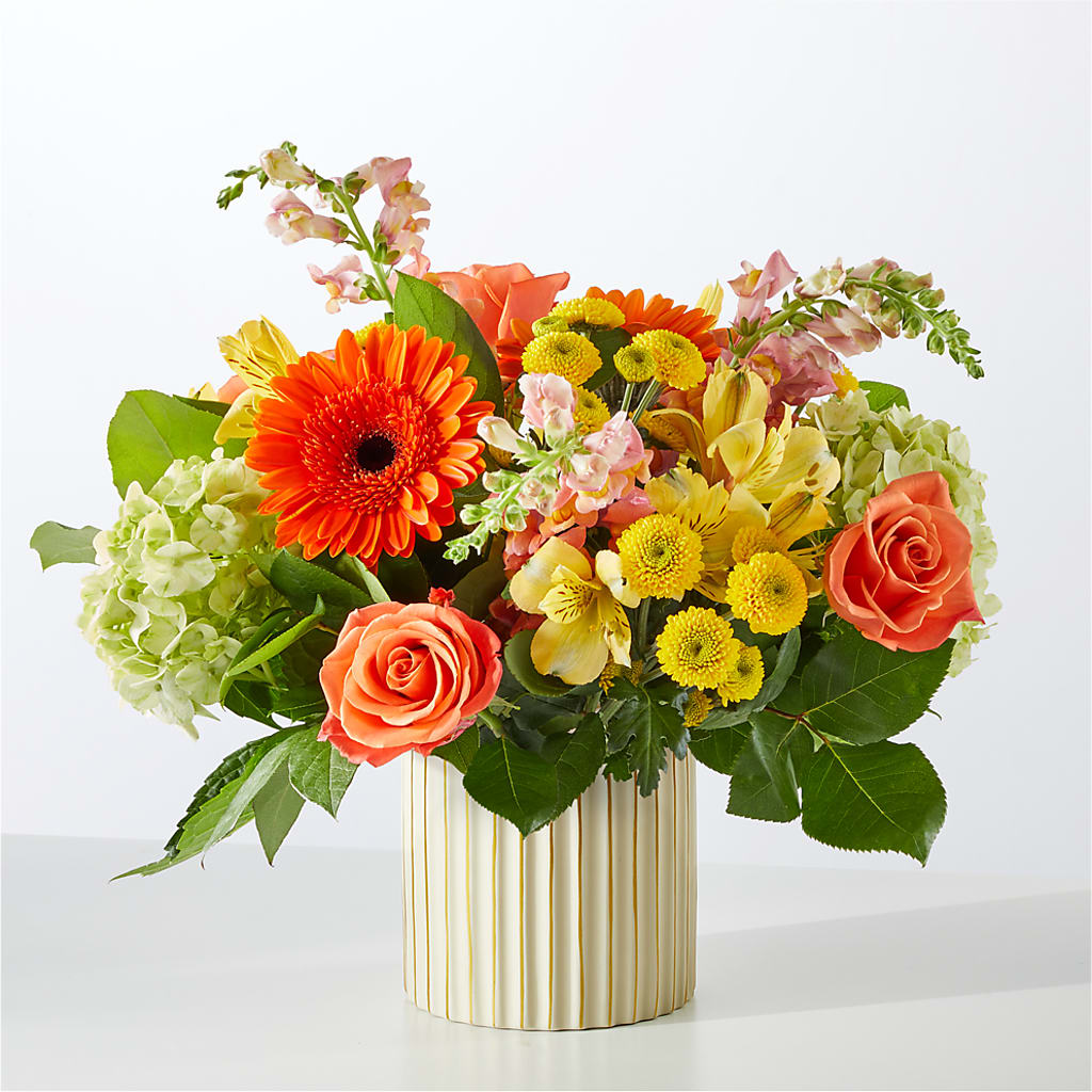 Autumn Sunshine Bouquet with Ivory Vase –  Magical Flowers, Naples FL
