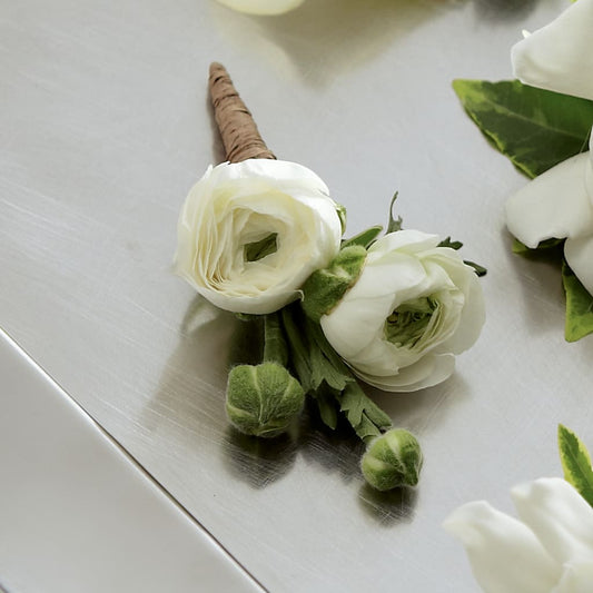 White Ranunculus Boutonniere –  Magical Flowers, Naples FL